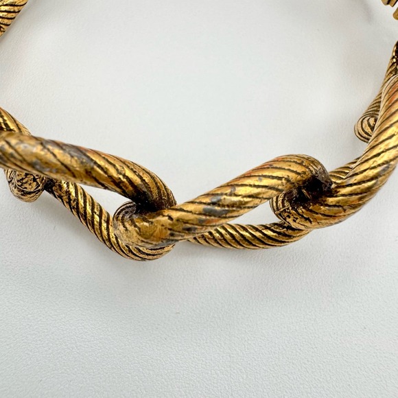 Vintage Etched Rope Cable Link Hinge Bangle Bracelet Gold Tone Plated - Picture 9 of 17